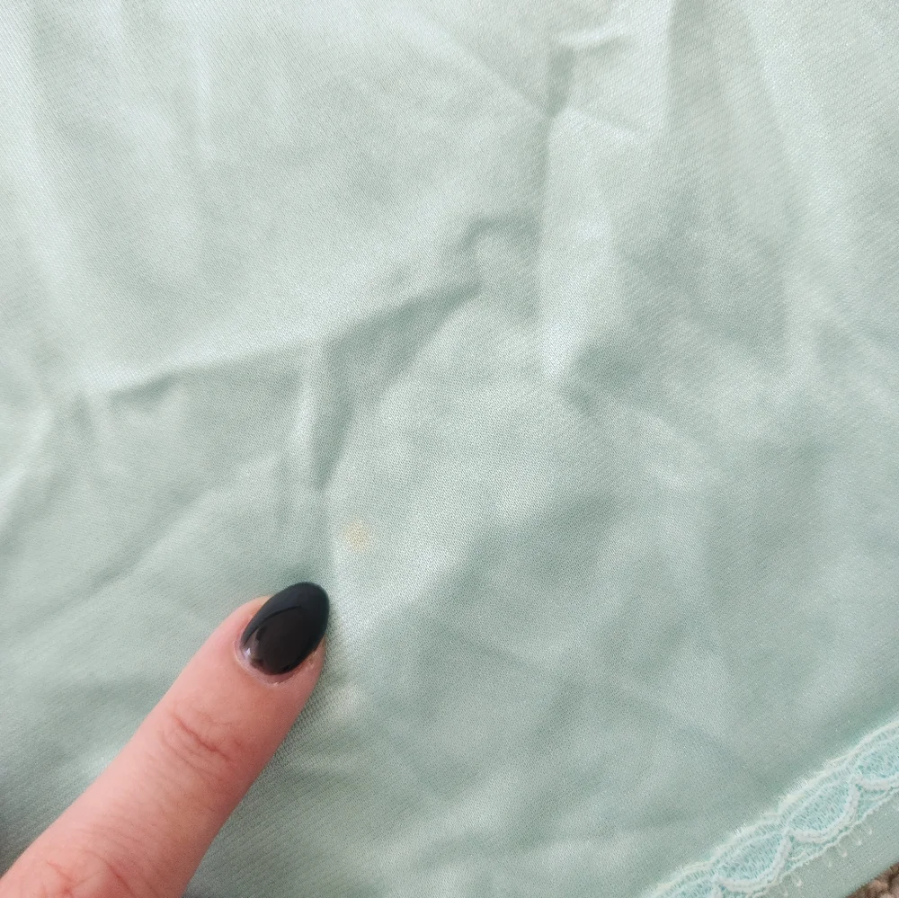 Vintage 90s Light Blue Aqua Lace Trim Long Slip Chemise Dress Made In USA S - Picture 7 of 9